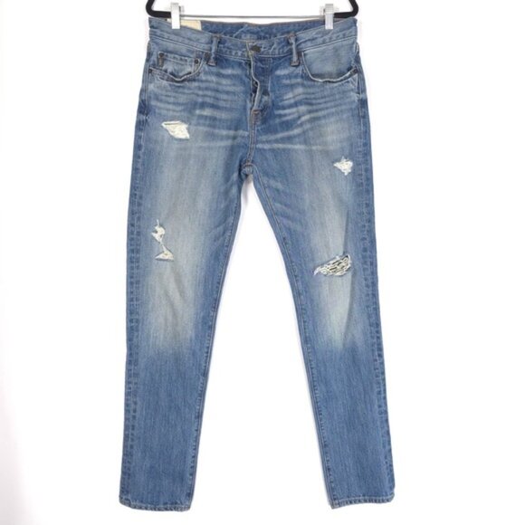 Abercrombie & Fitch Men’s Distressed Straight Jeans Button Fly Cotton Size 34x34 - Picture 1 of 13